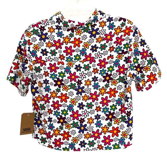 Vans Daisy Stacked Colorful Retro Short Sleeve Button Down Top Size Small - Picture 2 of 5